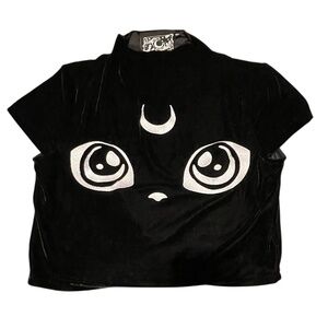 Killstar Luna Moon Kitty Velvet Crop Top Junior XL